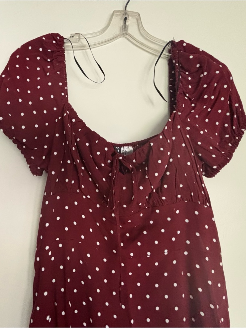 H&M Burgundy Polka Dot Puff Sleeve Blouse